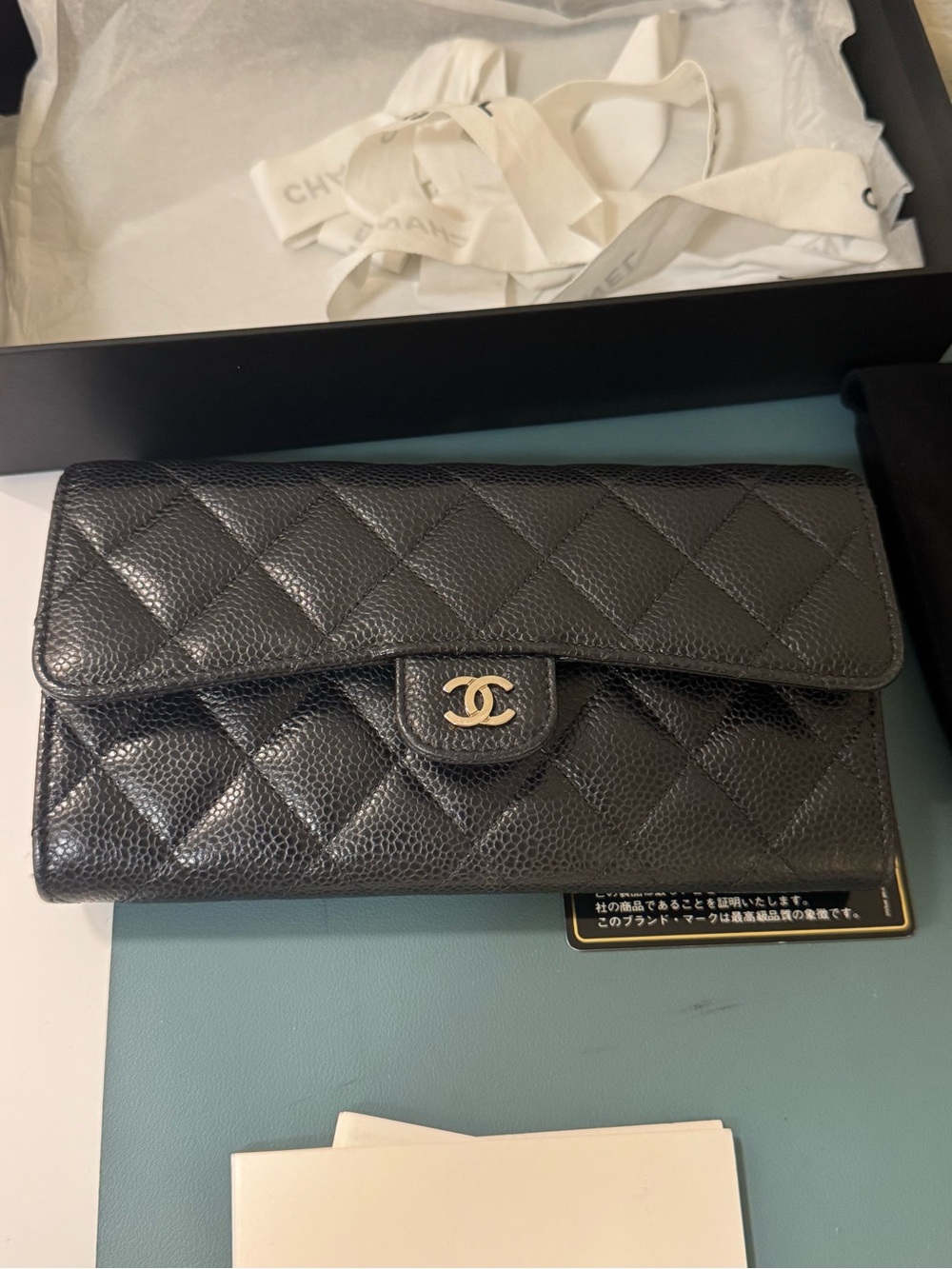 CHANEL Black Quilted Caviar Leather Wallet with Gold CC Lock - Picture 13 of 13